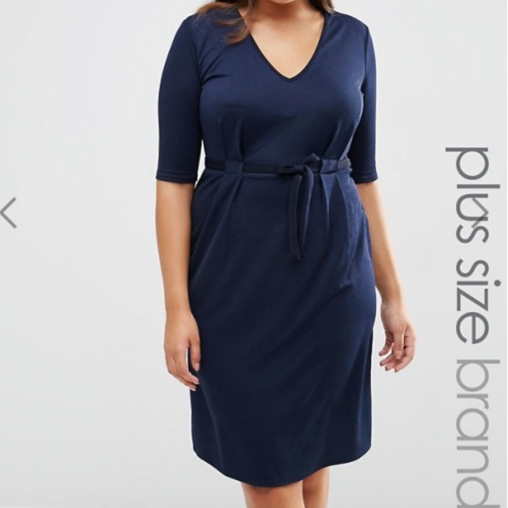 Club L Plus Navy Midi Dress With Pleat Front